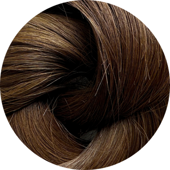 Close-up of brown hair extensions in a circular view