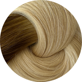 Close-up of a hair color swatch with brown to blonde gradient