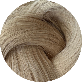 Close-up of a swatch of light brown hair extensions