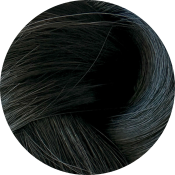 black hair swatch on a white background