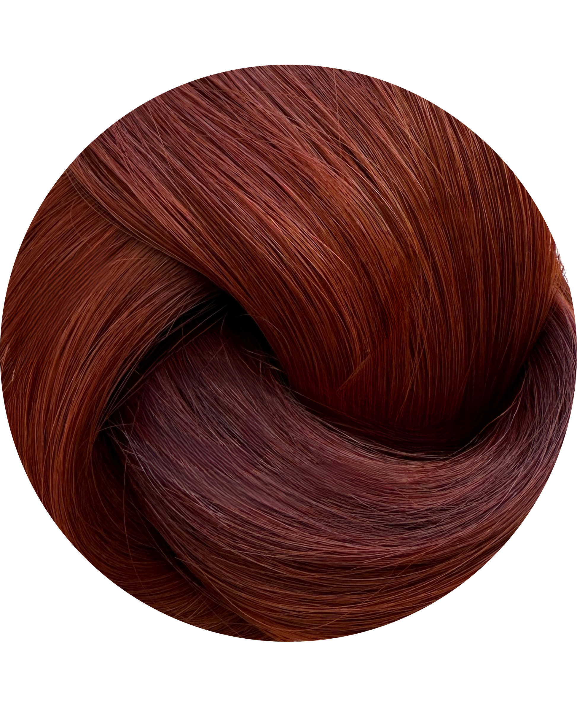 Close-up of dark red hair color swatch on a white background
