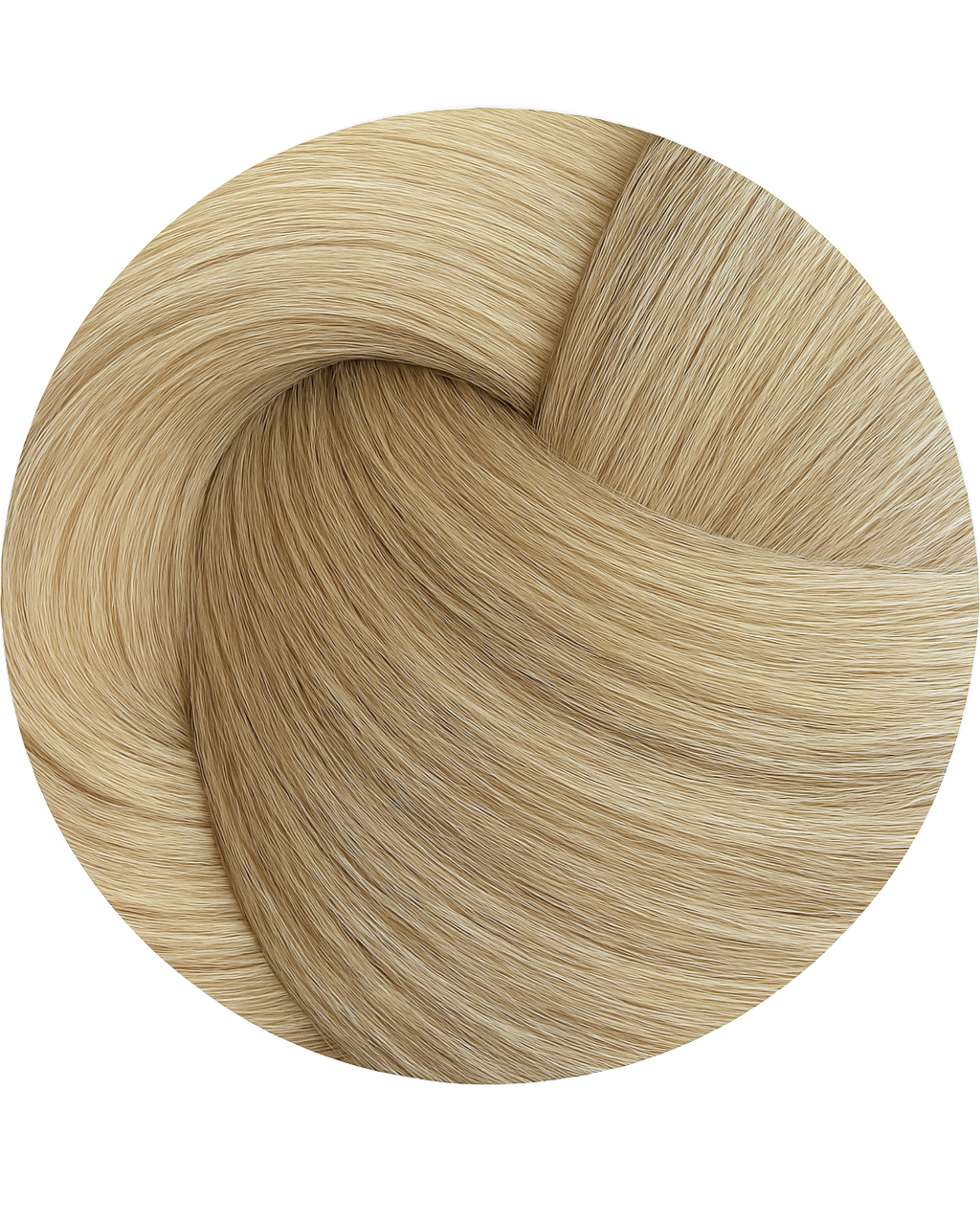 Close-up of blonde hair extension color swatch on a white background