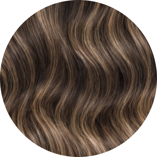 Close-up of wavy brown hair with a white background