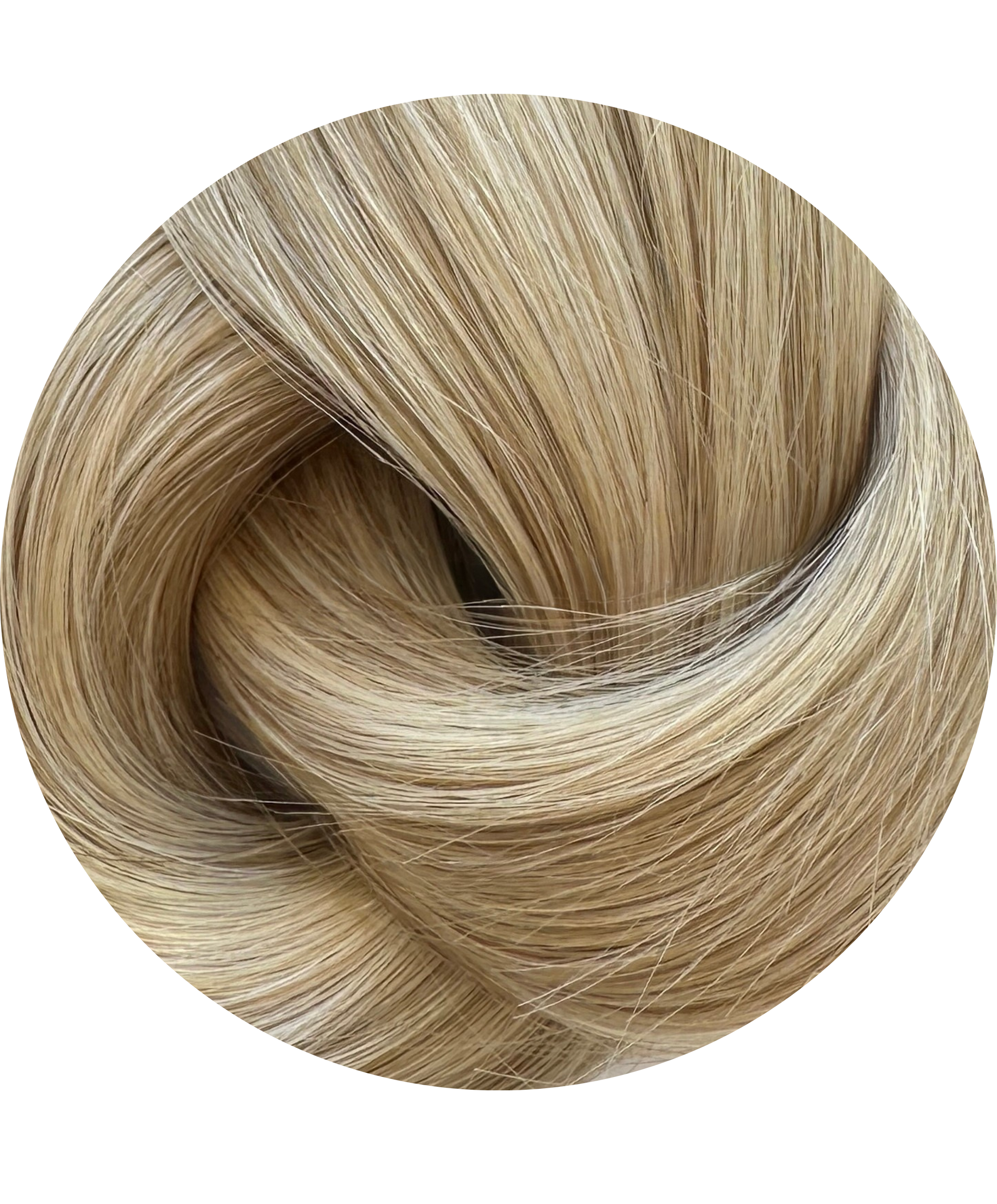 Blonde hair extension swatch on a white background