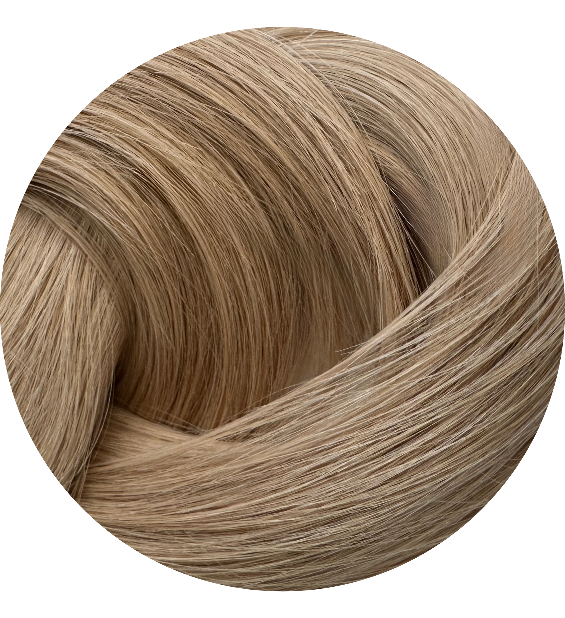 Close-up of a light brown hair extensions on a white background