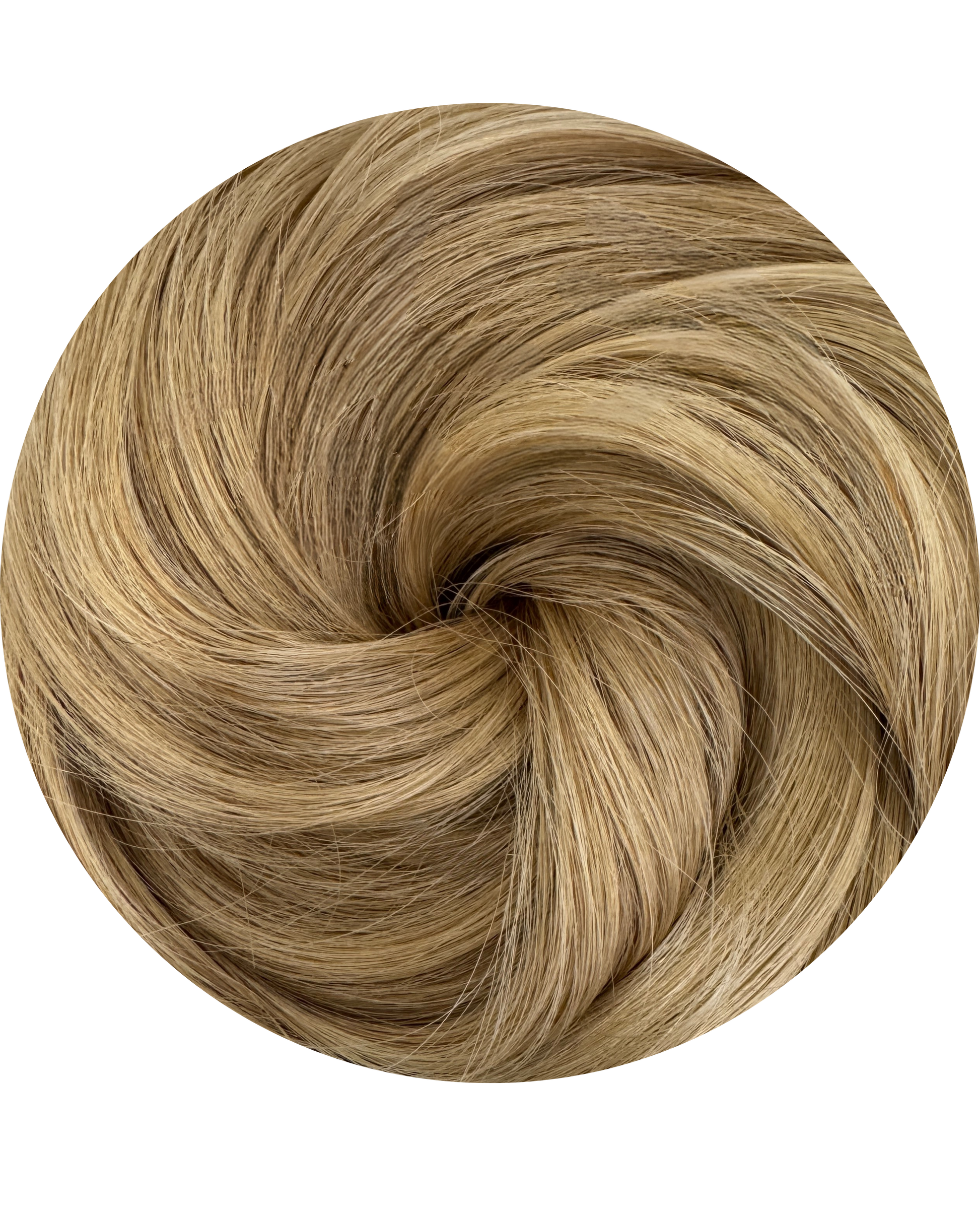 Blonde hair extension swatch on a white background