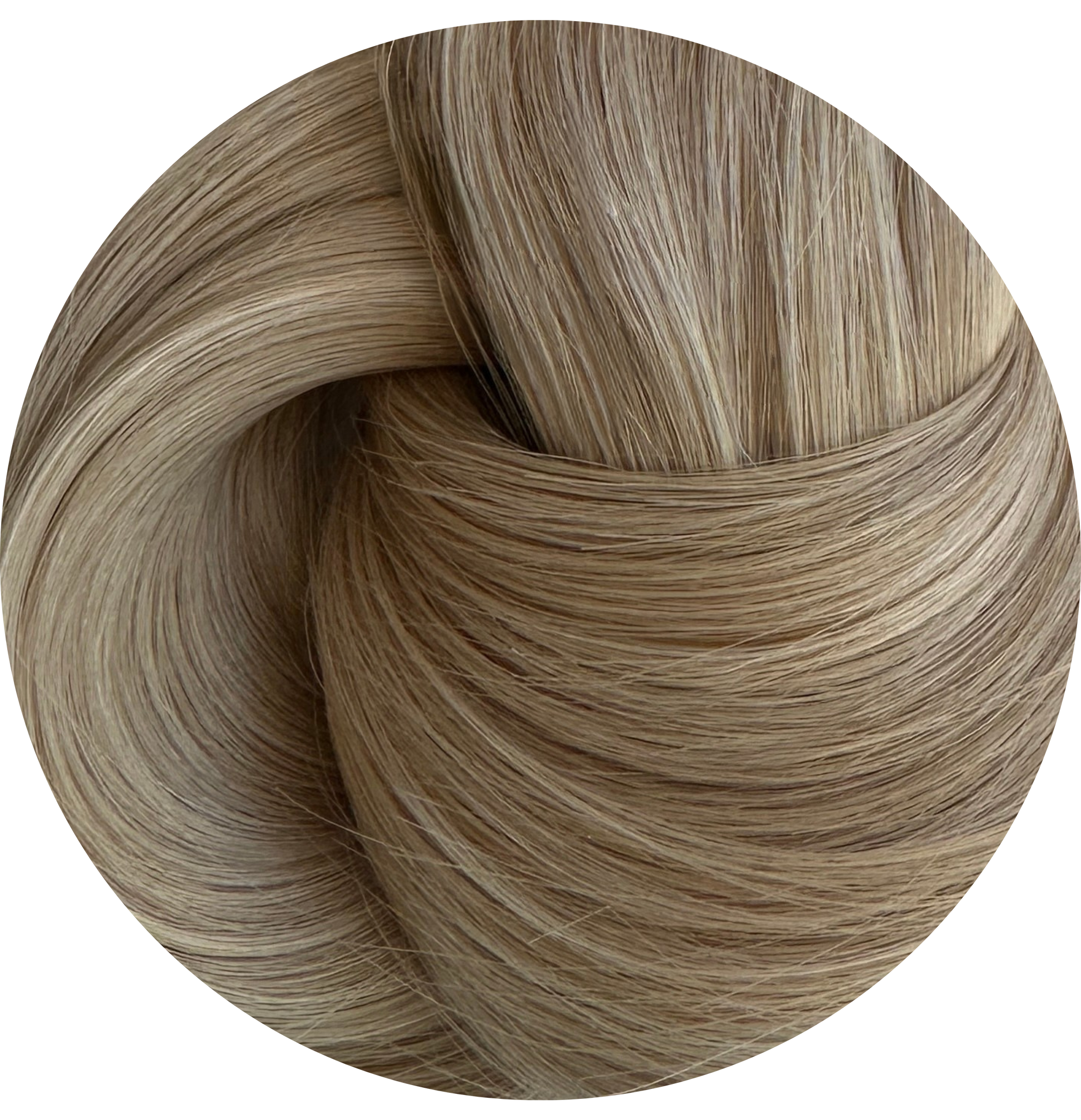 Close-up of light brown hair extension swatch